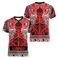 Aotearoa Iwi Ngapuhi Women V-Neck T-Shirt Maori Wharenui House Tribal Pattern