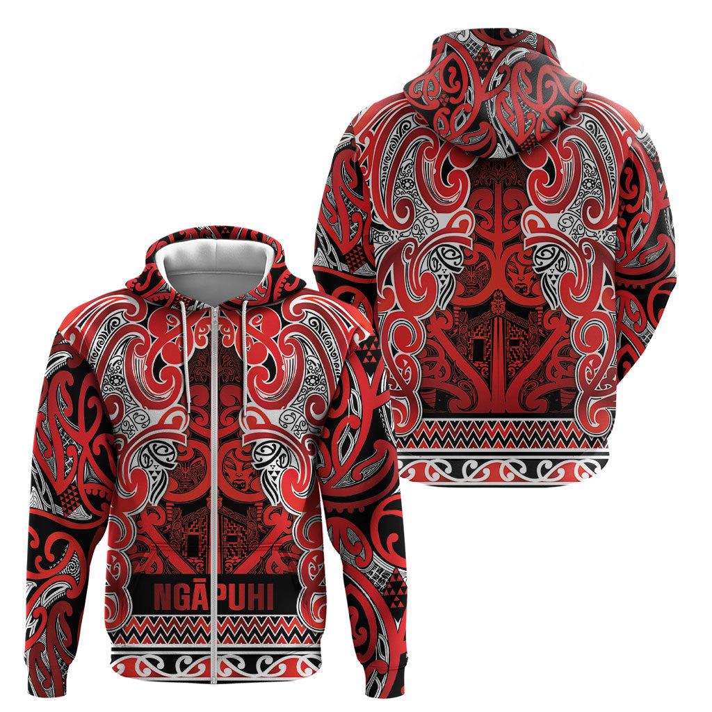 Aotearoa Iwi Ngapuhi Zip Hoodie Maori Wharenui House Tribal Pattern
