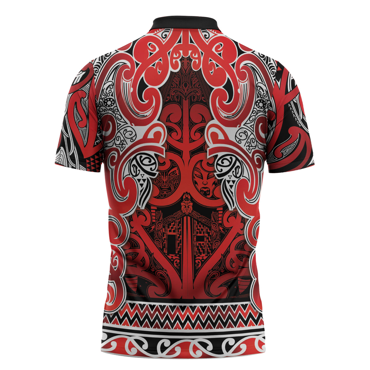 Aotearoa Iwi Ngapuhi Zipper Polo Shirt Maori Wharenui House Tribal Pattern