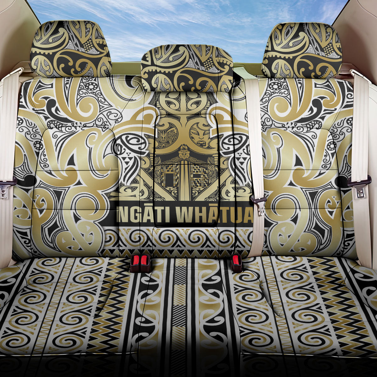 Aotearoa Iwi Ngati Whatua Back Car Seat Cover Maori Wharenui House Tribal Pattern LT9 One Size Gold - Polynesian Pride