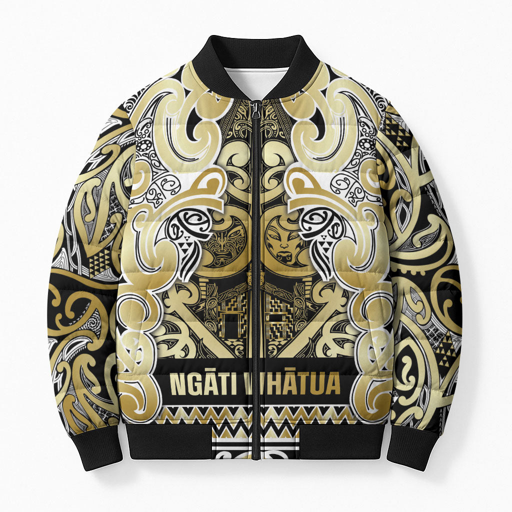 Aotearoa Iwi Ngati Whatua Bomber Puffer Jacket Maori Wharenui House Tribal Pattern LT9 Unisex Gold - Polynesian Pride
