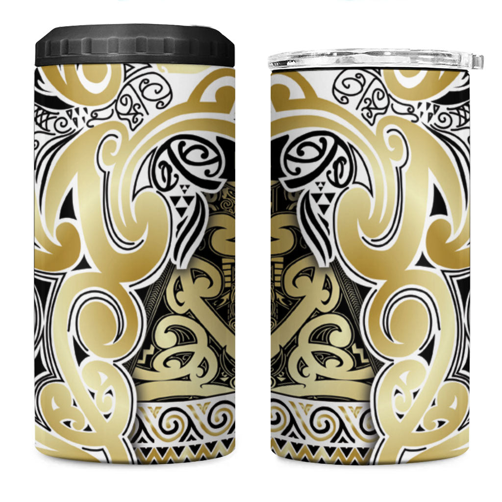 Aotearoa Iwi Ngati Whatua 4 in 1 Can Cooler Tumbler Maori Wharenui House Tribal Pattern LT9 One Size: 16 oz Gold - Polynesian Pride