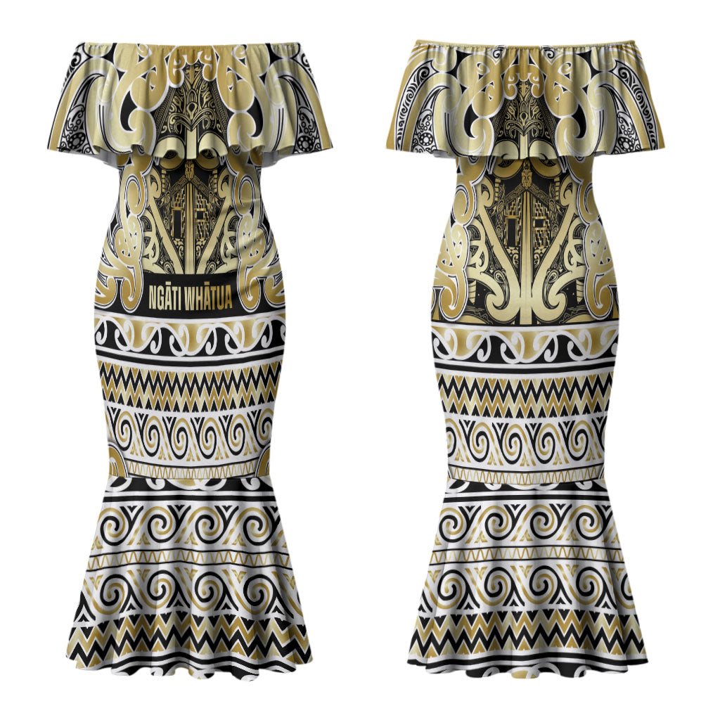 Aotearoa Iwi Ngati Whatua Couples Matching Mermaid Dress and Hawaiian Shirt Maori Wharenui House Tribal Pattern