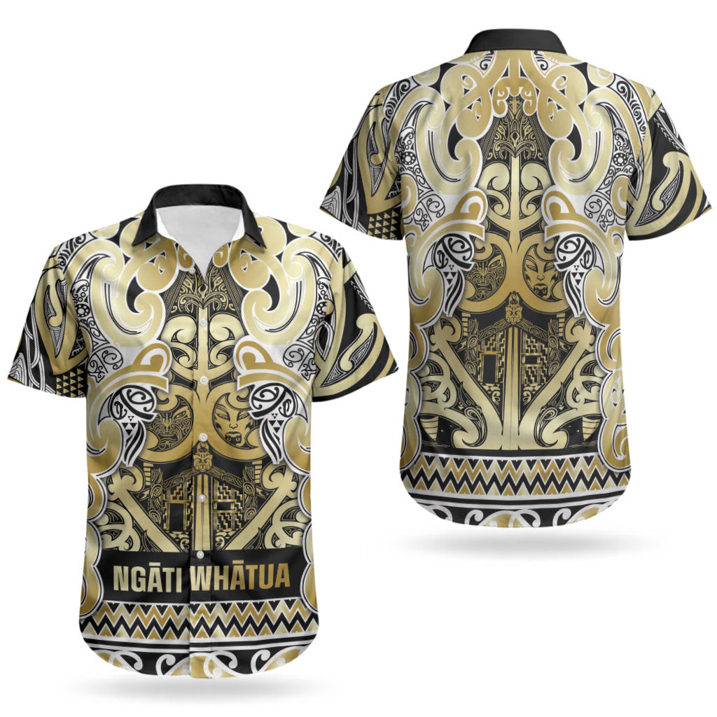 Aotearoa Iwi Ngati Whatua Couples Matching Short Sleeve Bodycon Dress and Hawaiian Shirt Maori Wharenui House Tribal Pattern