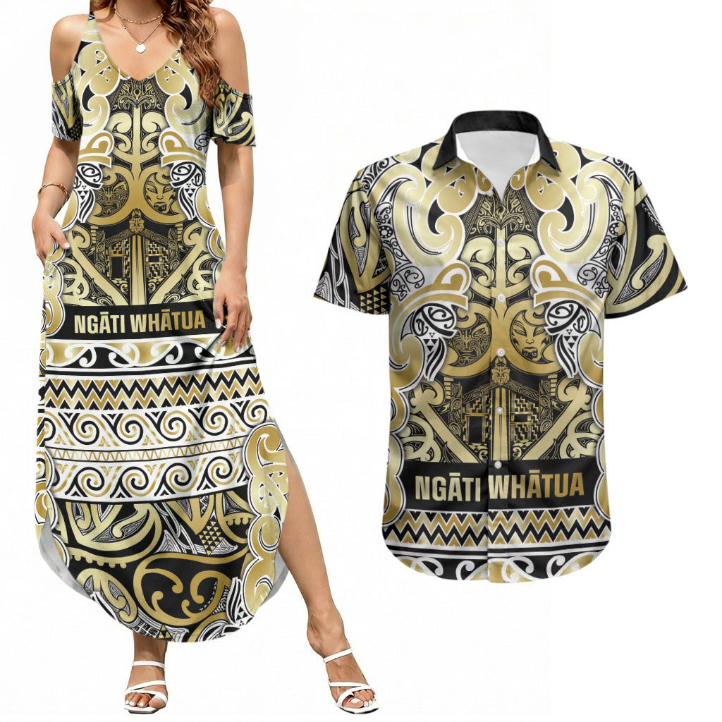 Aotearoa Iwi Ngati Whatua Couples Matching Summer Maxi Dress and Hawaiian Shirt Maori Wharenui House Tribal Pattern LT9 Gold - Polynesian Pride