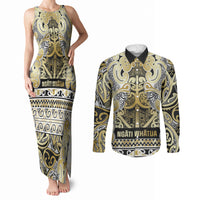 Aotearoa Iwi Ngati Whatua Couples Matching Tank Maxi Dress and Long Sleeve Button Shirt Maori Wharenui House Tribal Pattern
