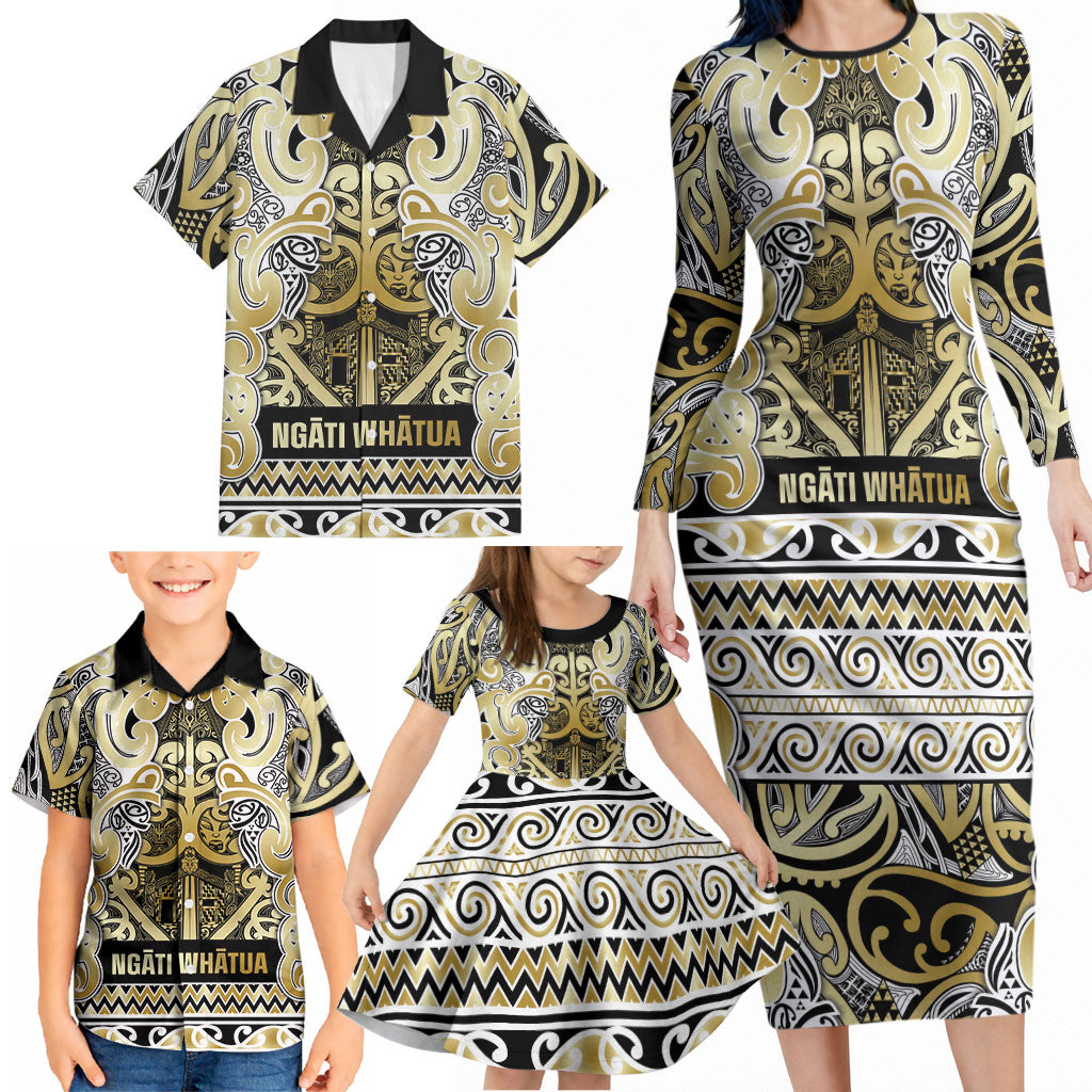 Aotearoa Iwi Ngati Whatua Family Matching Long Sleeve Bodycon Dress and Hawaiian Shirt Maori Wharenui House Tribal Pattern LT9 - Polynesian Pride