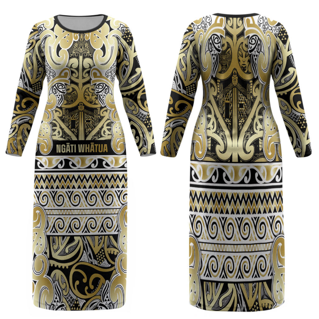Aotearoa Iwi Ngati Whatua Family Matching Long Sleeve Bodycon Dress and Hawaiian Shirt Maori Wharenui House Tribal Pattern