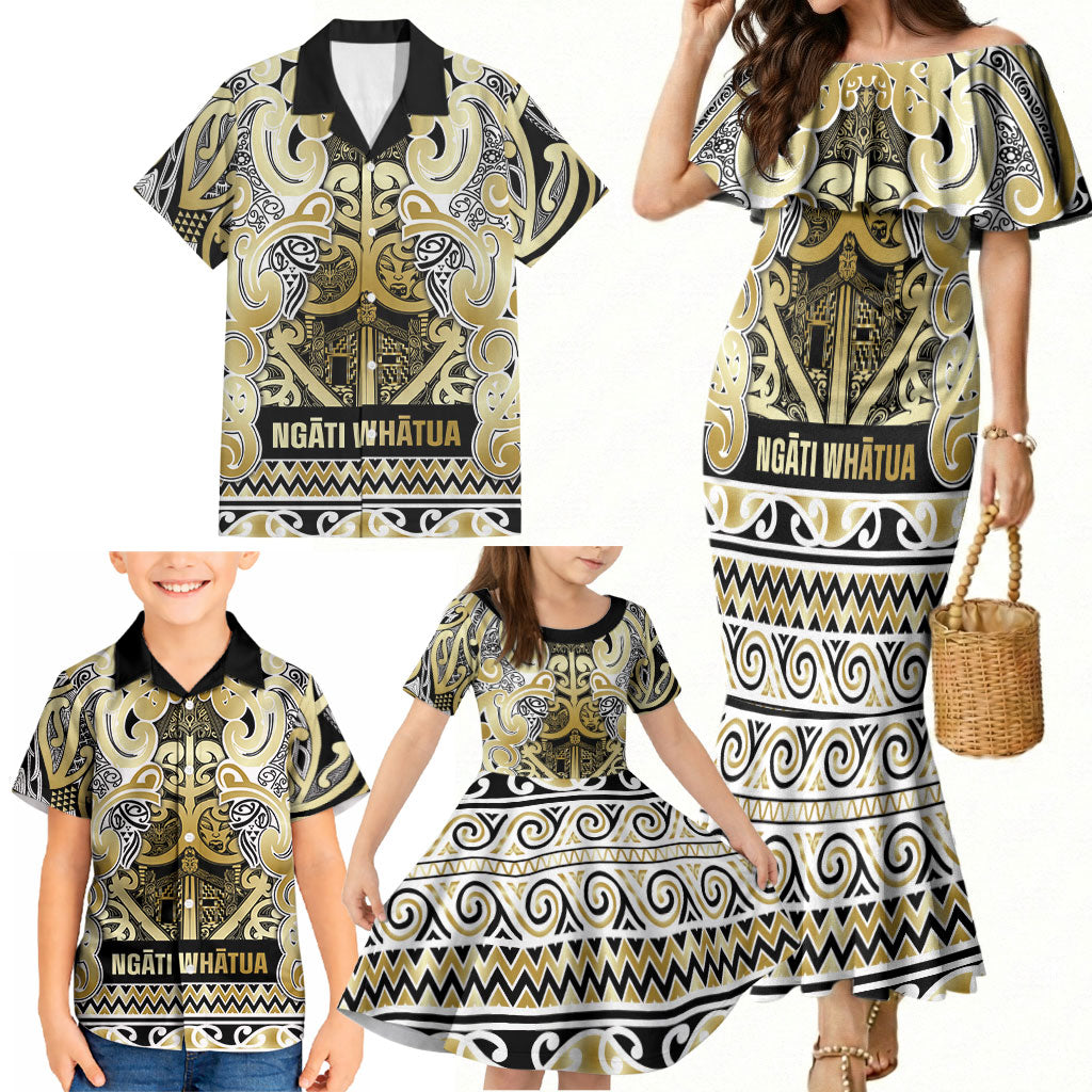 Aotearoa Iwi Ngati Whatua Family Matching Mermaid Dress and Hawaiian Shirt Maori Wharenui House Tribal Pattern