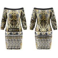 Aotearoa Iwi Ngati Whatua Family Matching Off The Shoulder Long Sleeve Dress and Hawaiian Shirt Maori Wharenui House Tribal Pattern
