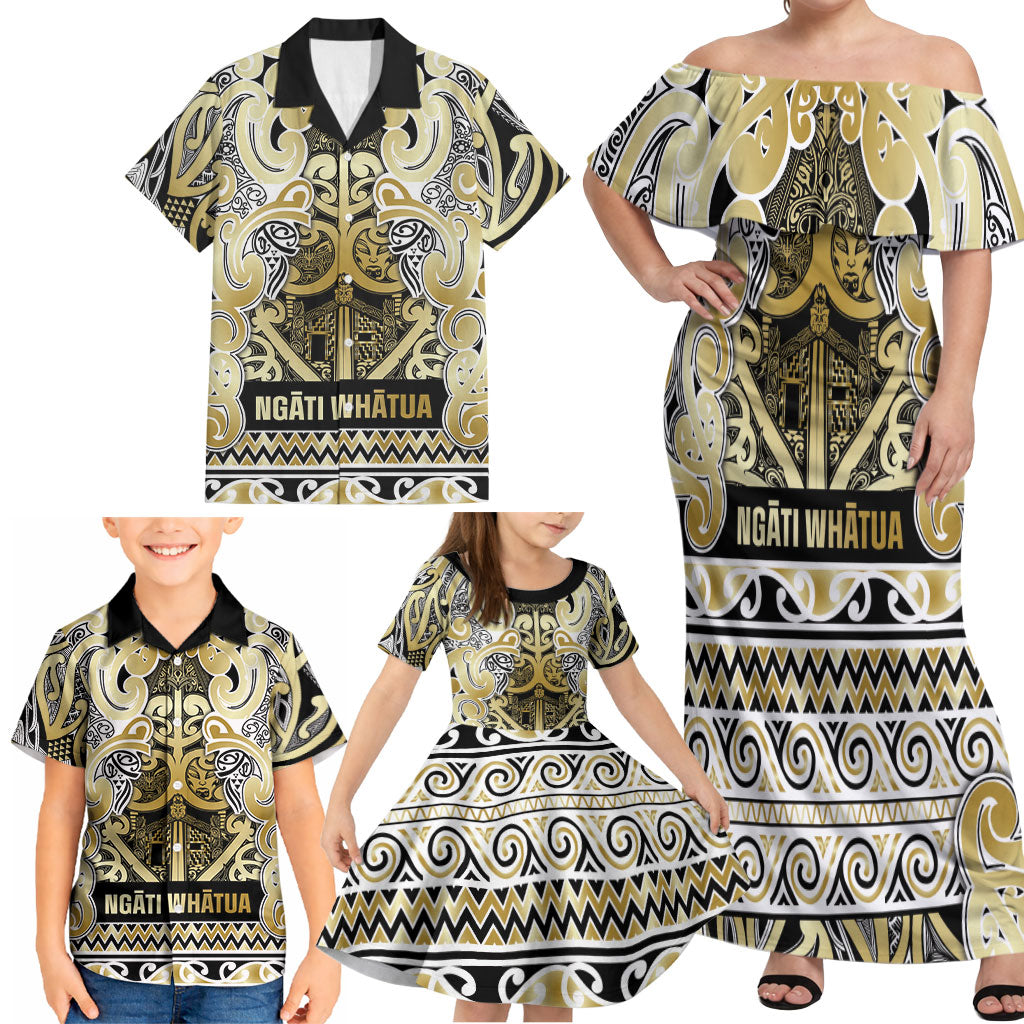 Aotearoa Iwi Ngati Whatua Family Matching Off Shoulder Maxi Dress and Hawaiian Shirt Maori Wharenui House Tribal Pattern LT9 - Polynesian Pride