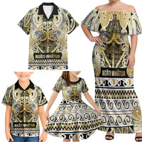 Aotearoa Iwi Ngati Whatua Family Matching Off Shoulder Maxi Dress and Hawaiian Shirt Maori Wharenui House Tribal Pattern