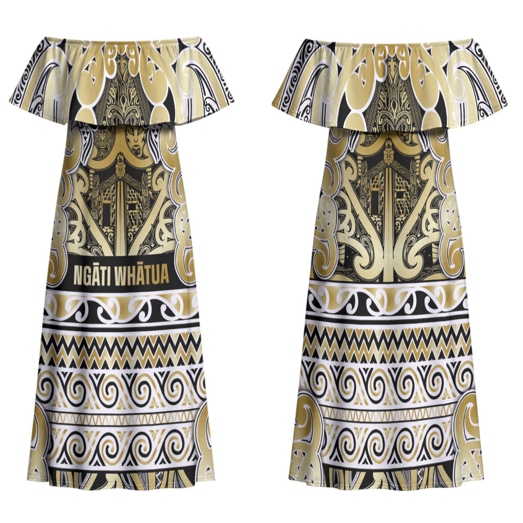 Aotearoa Iwi Ngati Whatua Family Matching Off Shoulder Maxi Dress and Hawaiian Shirt Maori Wharenui House Tribal Pattern