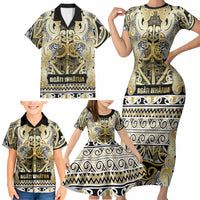 Aotearoa Iwi Ngati Whatua Family Matching Short Sleeve Bodycon Dress and Hawaiian Shirt Maori Wharenui House Tribal Pattern