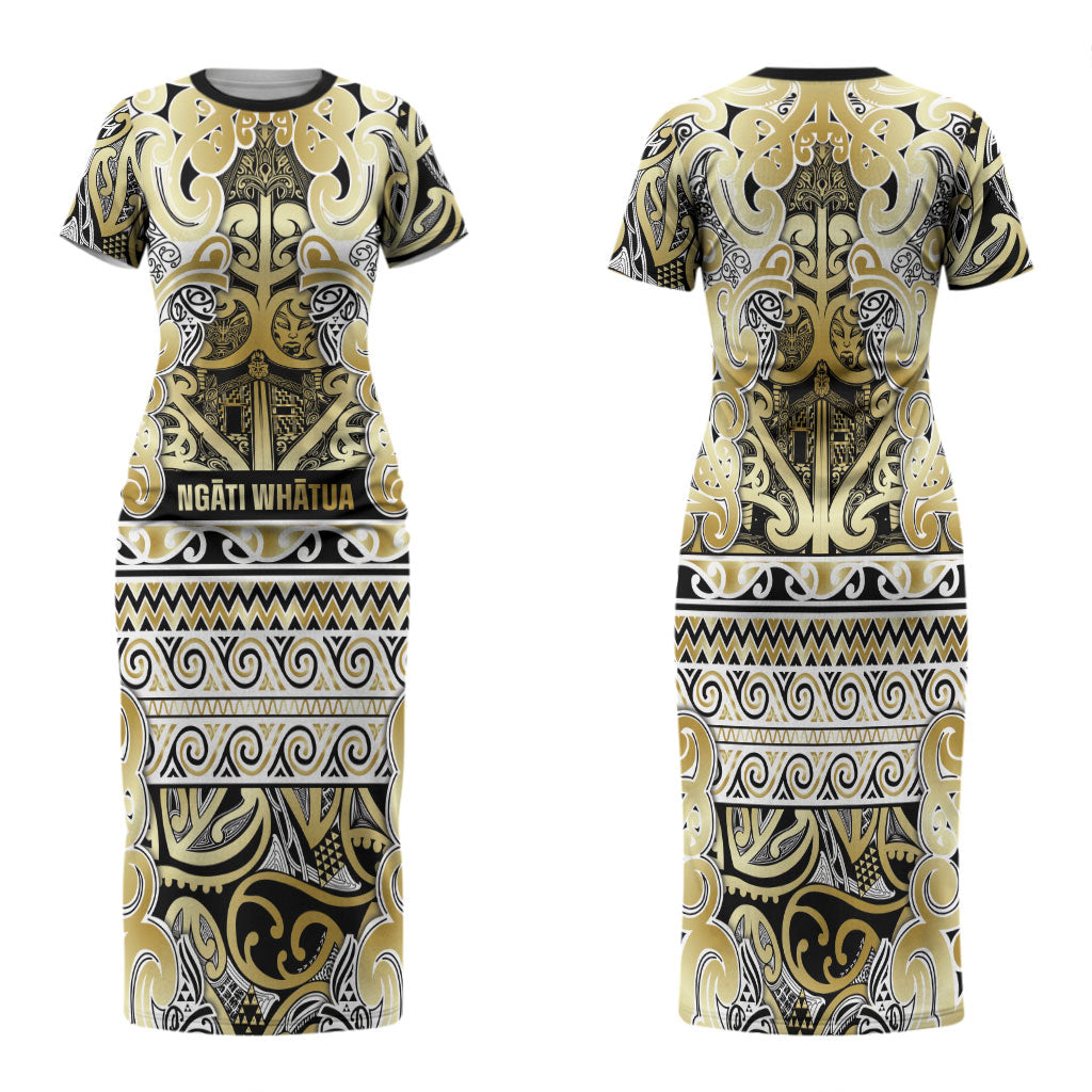 Aotearoa Iwi Ngati Whatua Family Matching Short Sleeve Bodycon Dress and Hawaiian Shirt Maori Wharenui House Tribal Pattern