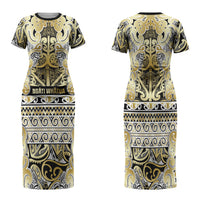 Aotearoa Iwi Ngati Whatua Family Matching Short Sleeve Bodycon Dress and Hawaiian Shirt Maori Wharenui House Tribal Pattern
