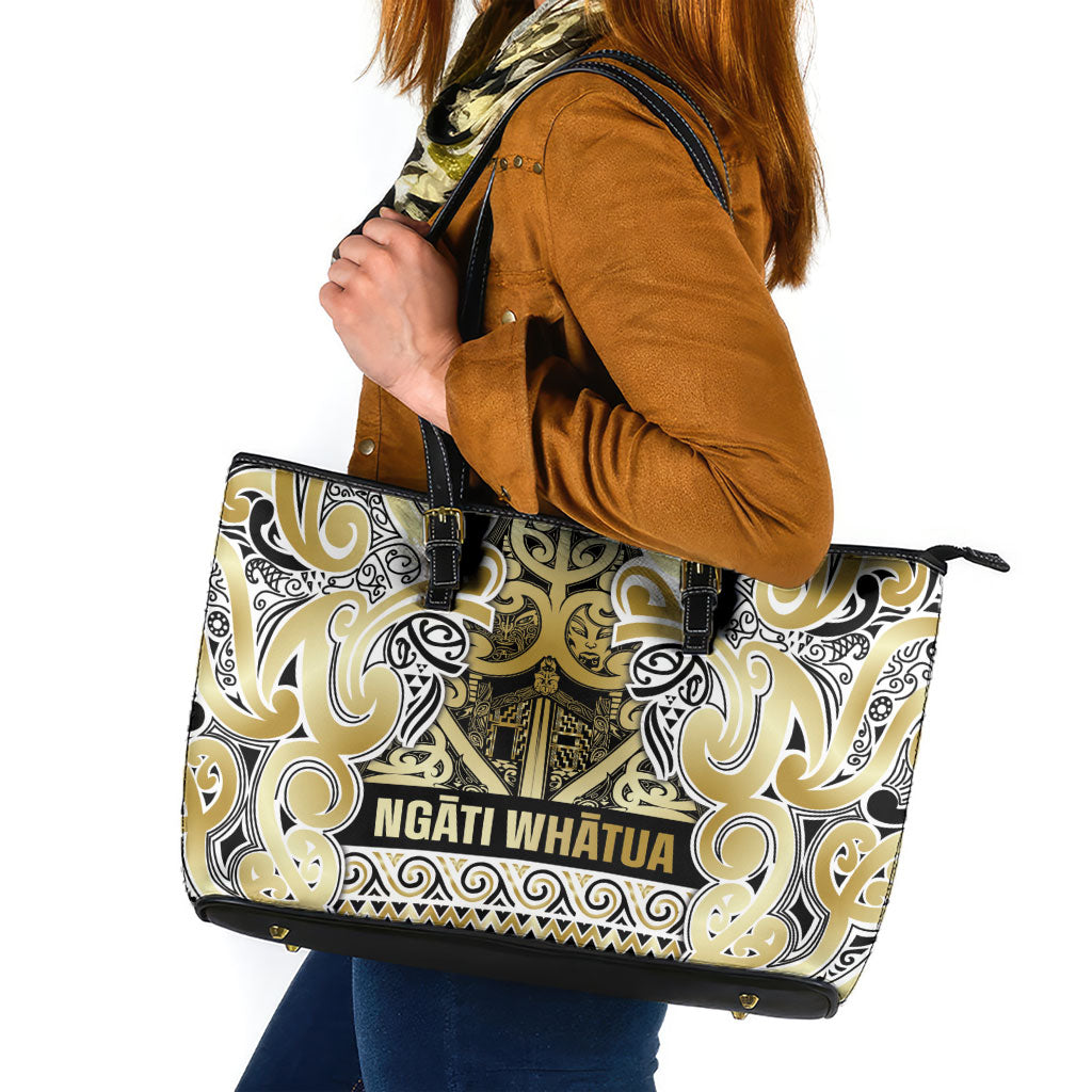 Aotearoa Iwi Ngati Whatua Leather Tote Bag Maori Wharenui House Tribal Pattern LT9 Gold - Polynesian Pride