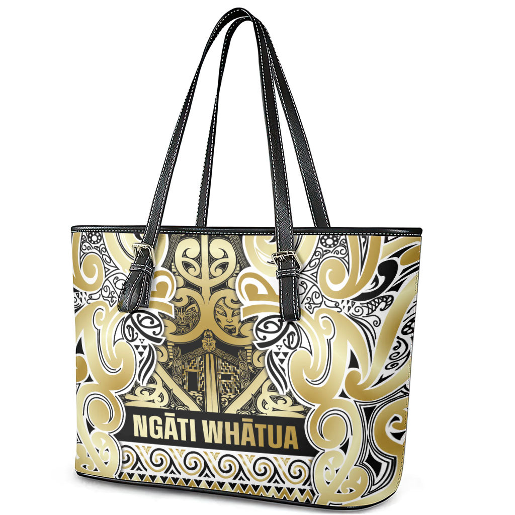 Aotearoa Iwi Ngati Whatua Leather Tote Bag Maori Wharenui House Tribal Pattern
