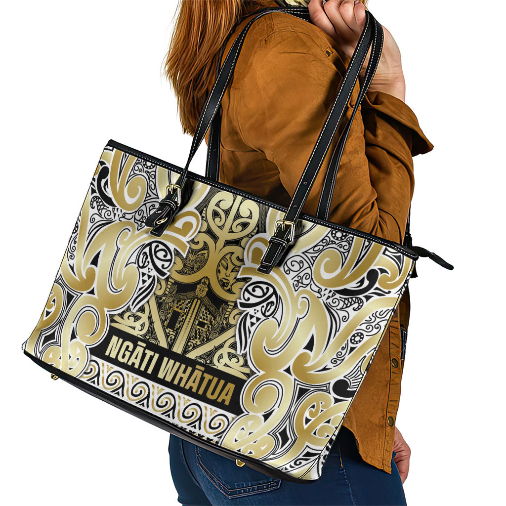 Aotearoa Iwi Ngati Whatua Leather Tote Bag Maori Wharenui House Tribal Pattern
