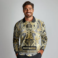 Aotearoa Iwi Ngati Whatua Long Sleeve Polo Shirt Maori Wharenui House Tribal Pattern