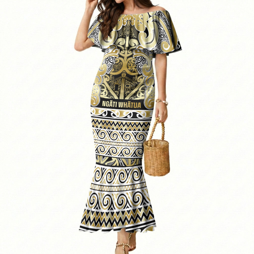 Aotearoa Iwi Ngati Whatua Mermaid Dress Maori Wharenui House Tribal Pattern LT9 Women Gold - Polynesian Pride