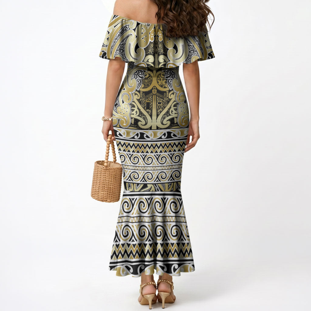 Aotearoa Iwi Ngati Whatua Mermaid Dress Maori Wharenui House Tribal Pattern