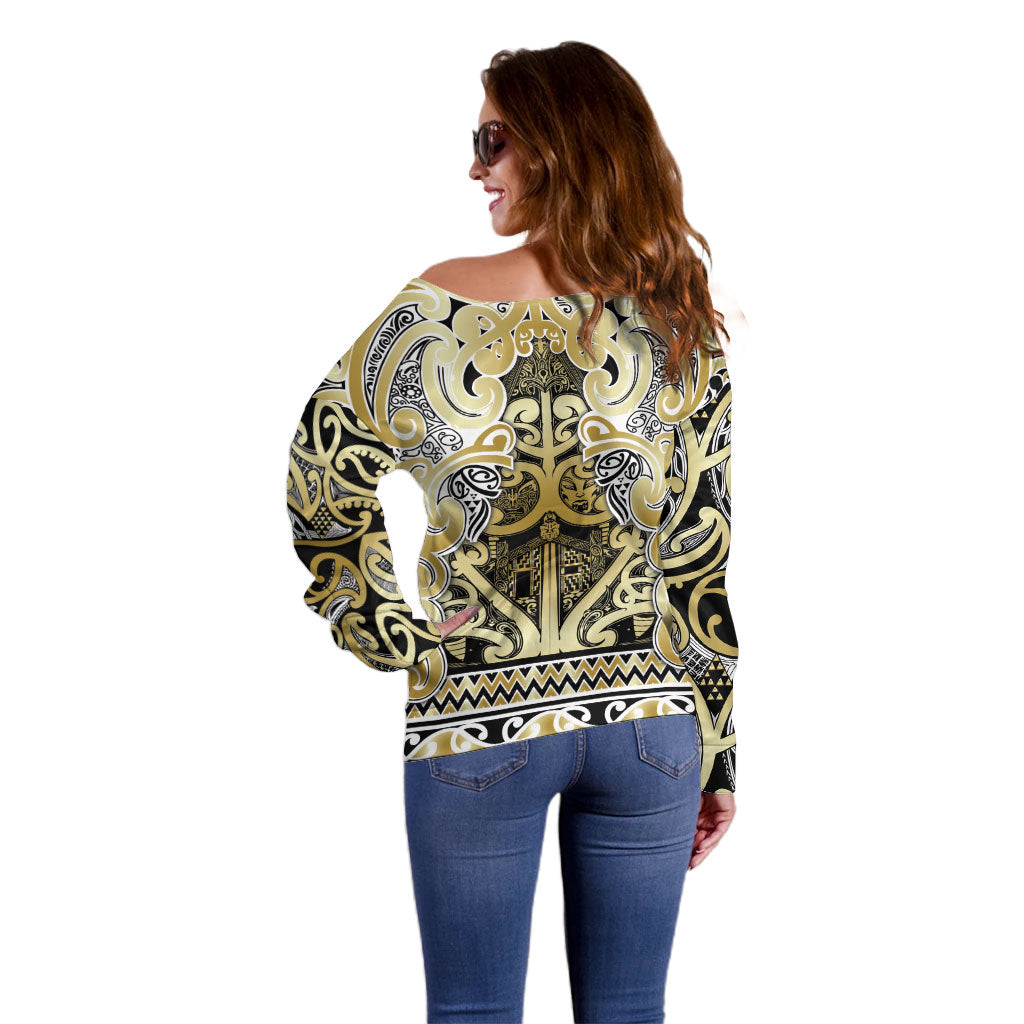 Aotearoa Iwi Ngati Whatua Off Shoulder Sweater Maori Wharenui House Tribal Pattern