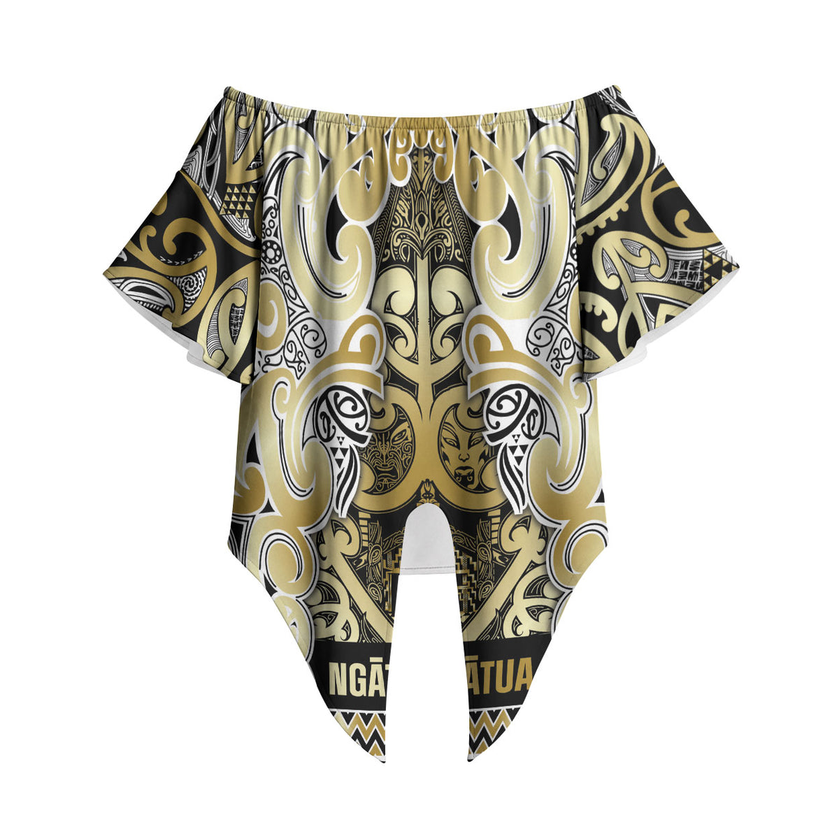Aotearoa Iwi Ngati Whatua Off Shoulder Wrap Waist Top Maori Wharenui House Tribal Pattern
