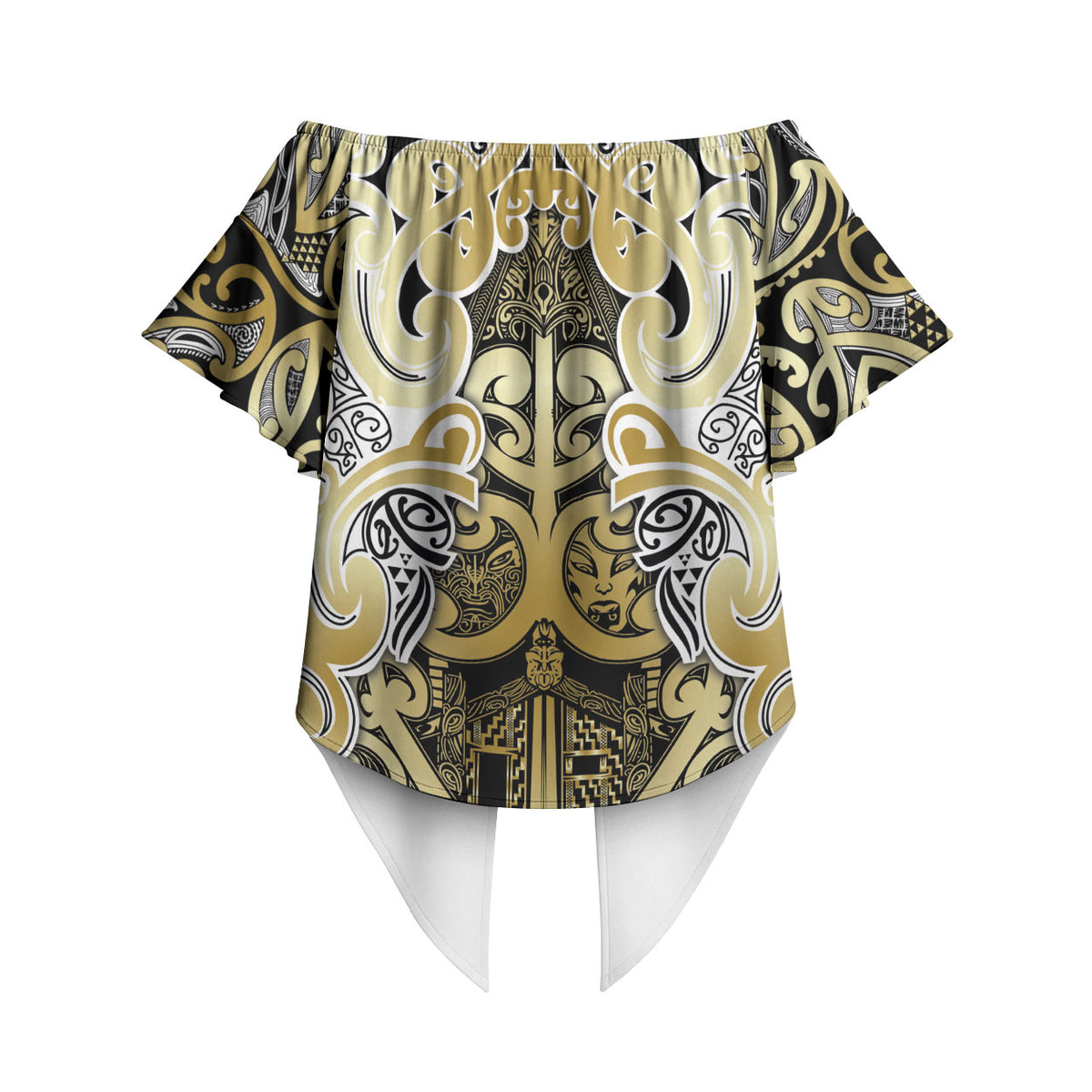 Aotearoa Iwi Ngati Whatua Off Shoulder Wrap Waist Top Maori Wharenui House Tribal Pattern