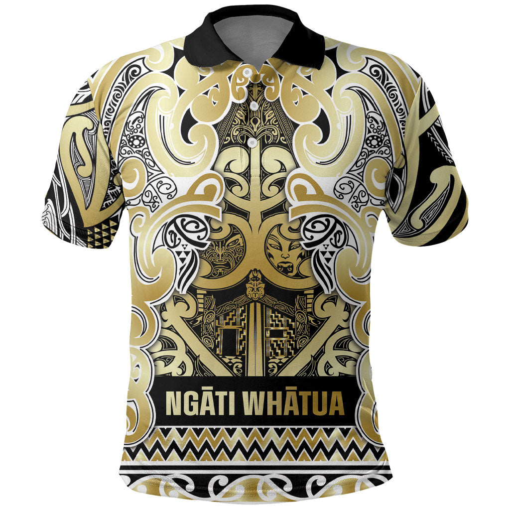 Aotearoa Iwi Ngati Whatua Polo Shirt Maori Wharenui House Tribal Pattern LT9 Gold - Polynesian Pride