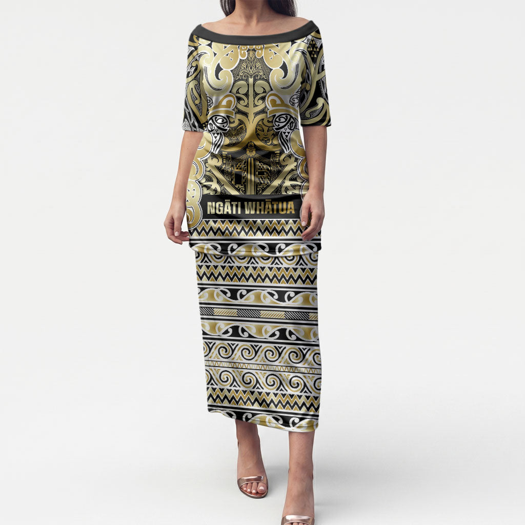 Aotearoa Iwi Ngati Whatua Puletasi Maori Wharenui House Tribal Pattern LT9 Long Dress Gold - Polynesian Pride
