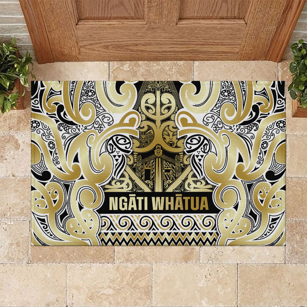 Aotearoa Iwi Ngati Whatua Rubber Doormat Maori Wharenui House Tribal Pattern LT9 Gold - Polynesian Pride