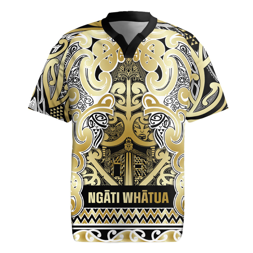 Aotearoa Iwi Ngati Whatua Rugby Jersey Maori Wharenui House Tribal Pattern LT9 Gold - Polynesian Pride