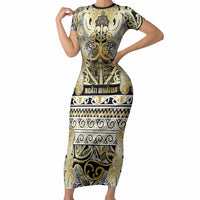 Aotearoa Iwi Ngati Whatua Short Sleeve Bodycon Dress Maori Wharenui House Tribal Pattern