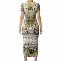 Aotearoa Iwi Ngati Whatua Short Sleeve Bodycon Dress Maori Wharenui House Tribal Pattern