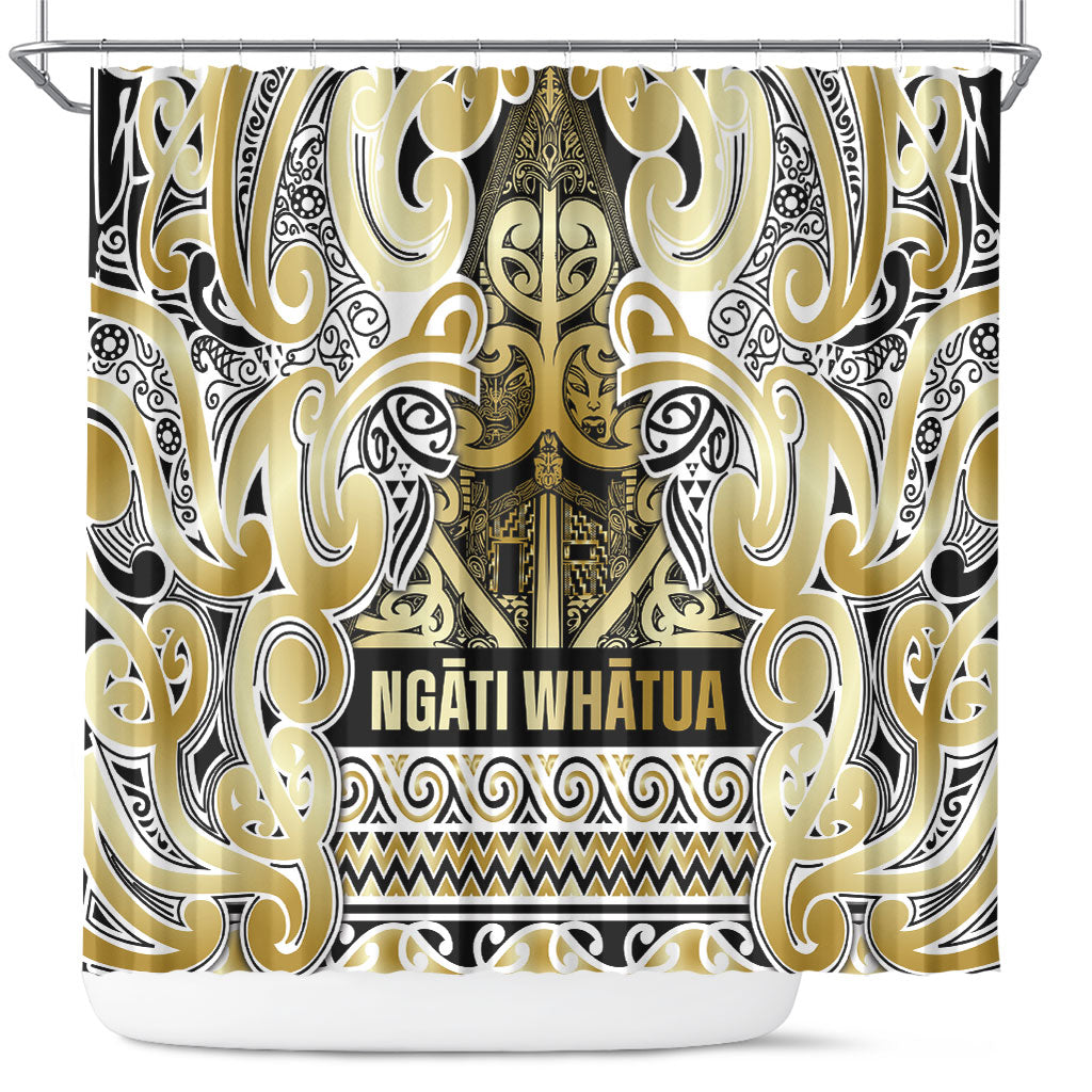 Aotearoa Iwi Ngati Whatua Shower Curtain Maori Wharenui House Tribal Pattern LT9 Gold - Polynesian Pride
