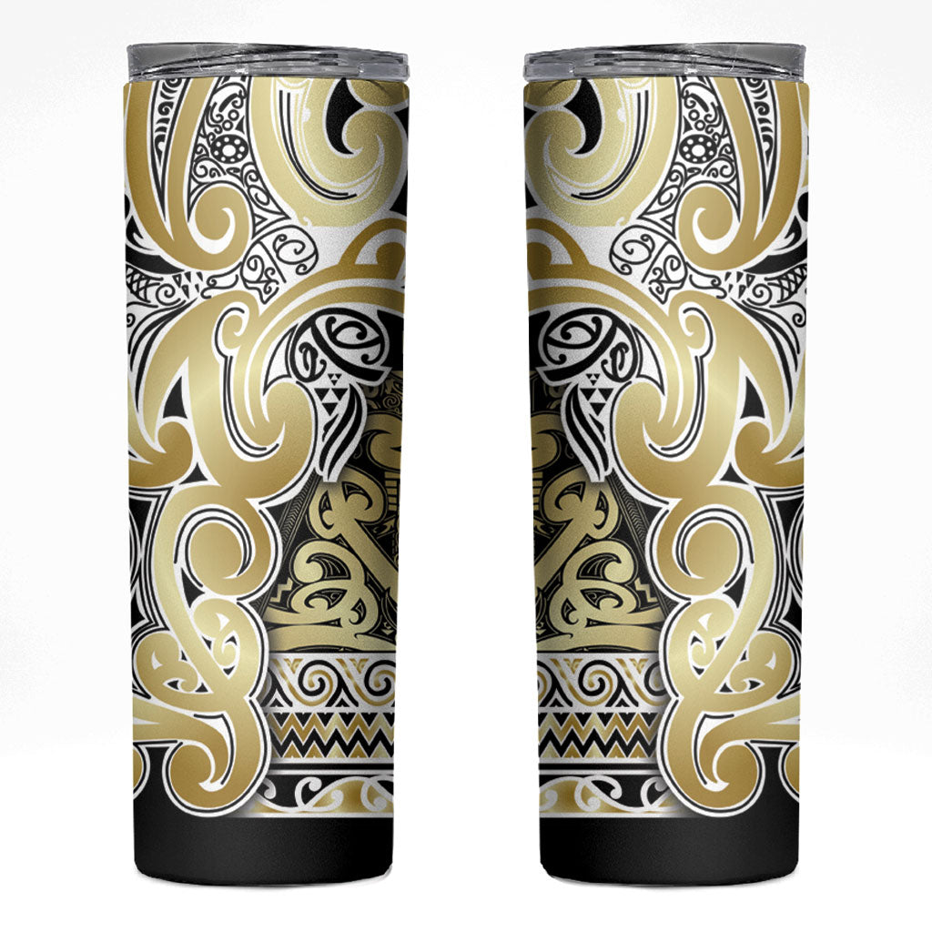 Aotearoa Iwi Ngati Whatua Skinny Tumbler Maori Wharenui House Tribal Pattern LT9 Gold - Polynesian Pride