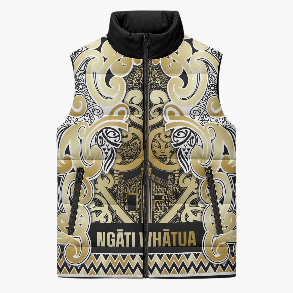 Aotearoa Iwi Ngati Whatua Sleeveless Puffer Jacket Maori Wharenui House Tribal Pattern LT9 Unisex Gold - Polynesian Pride