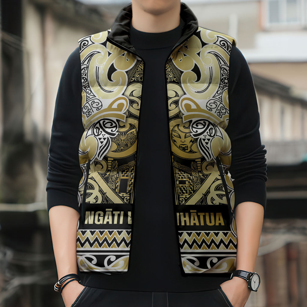 Aotearoa Iwi Ngati Whatua Sleeveless Puffer Jacket Maori Wharenui House Tribal Pattern