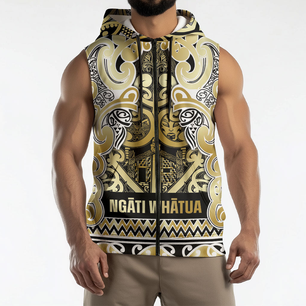 Aotearoa Iwi Ngati Whatua Sleeveless Zip Hoodie Maori Wharenui House Tribal Pattern