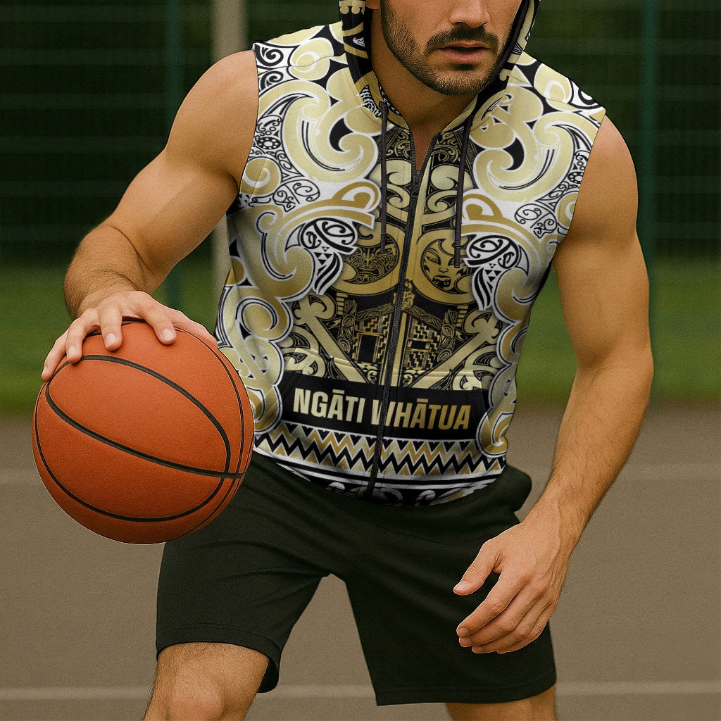 Aotearoa Iwi Ngati Whatua Sleeveless Zip Hoodie Maori Wharenui House Tribal Pattern