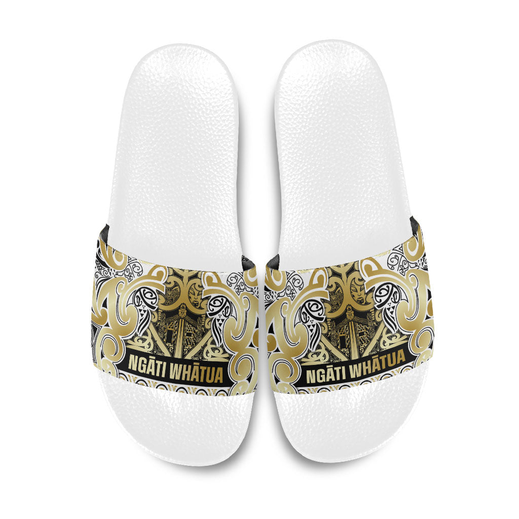 Aotearoa Iwi Ngati Whatua Slide Sandals Maori Wharenui House Tribal Pattern
