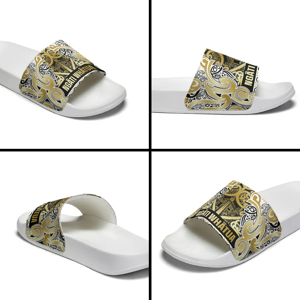 Aotearoa Iwi Ngati Whatua Slide Sandals Maori Wharenui House Tribal Pattern