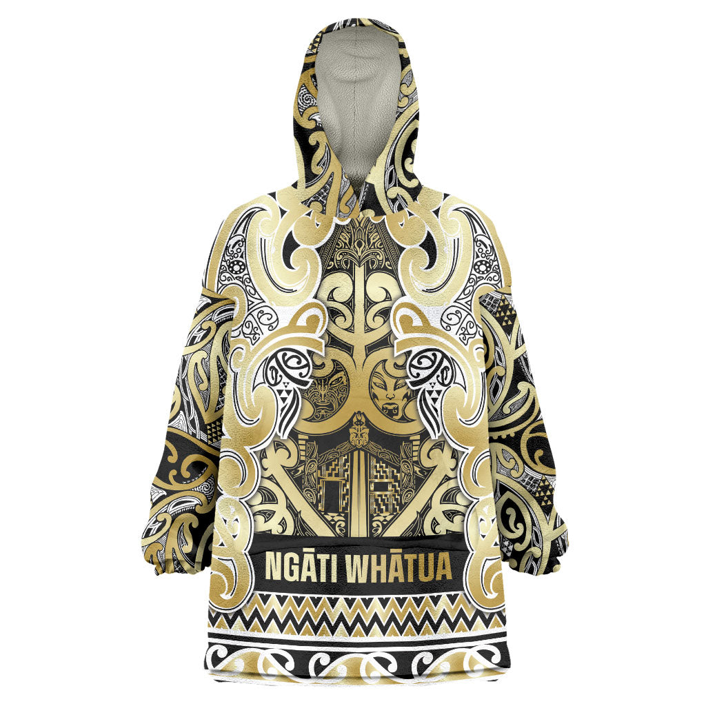Aotearoa Iwi Ngati Whatua Wearable Blanket Hoodie Maori Wharenui House Tribal Pattern LT9 One Size Gold - Polynesian Pride