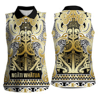 Aotearoa Iwi Ngati Whatua Women Sleeveless Polo Shirt Maori Wharenui House Tribal Pattern