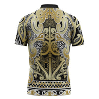 Aotearoa Iwi Ngati Whatua Zipper Polo Shirt Maori Wharenui House Tribal Pattern