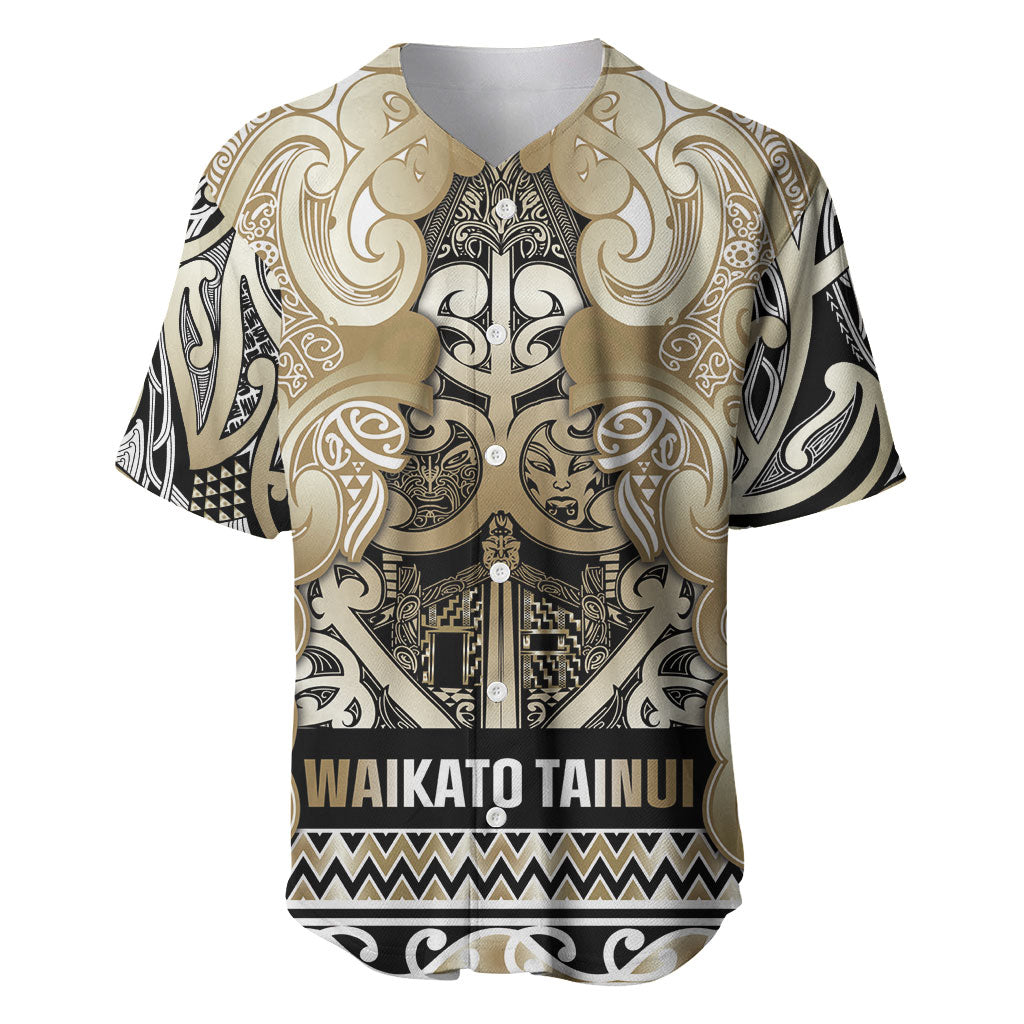 Aotearoa Iwi Waikato Tainui Baseball Jersey Maori Wharenui House Tribal Pattern LT9 Light Gold - Polynesian Pride