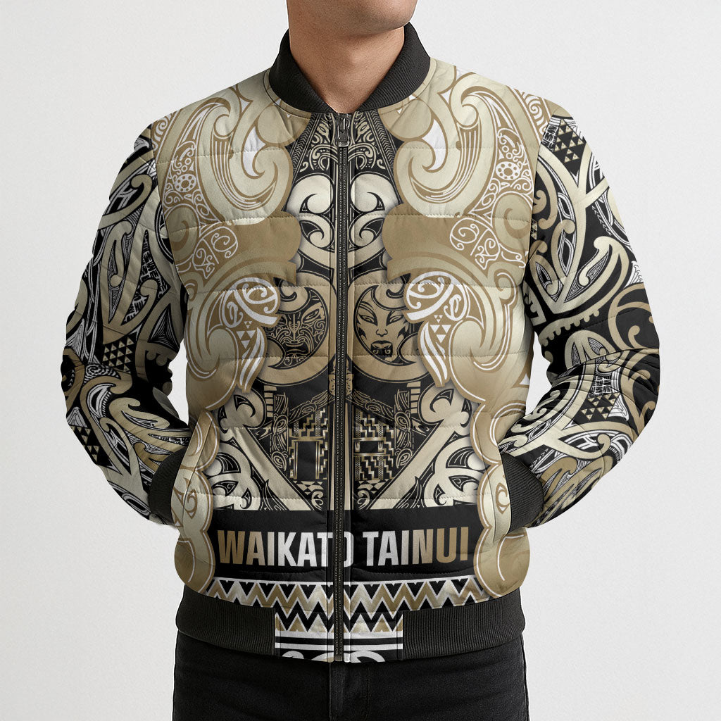 Aotearoa Iwi Waikato Tainui Bomber Puffer Jacket Maori Wharenui House Tribal Pattern