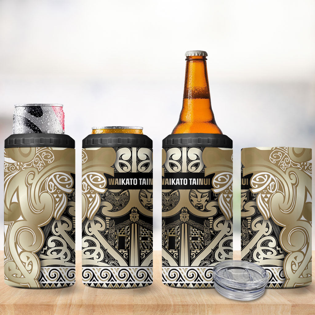 Aotearoa Iwi Waikato Tainui 4 in 1 Can Cooler Tumbler Maori Wharenui House Tribal Pattern