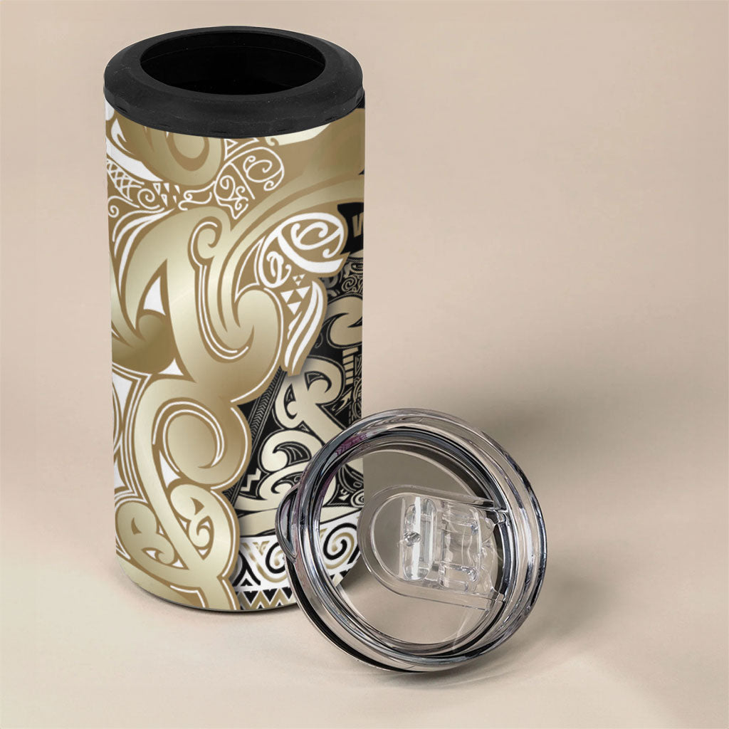 Aotearoa Iwi Waikato Tainui 4 in 1 Can Cooler Tumbler Maori Wharenui House Tribal Pattern